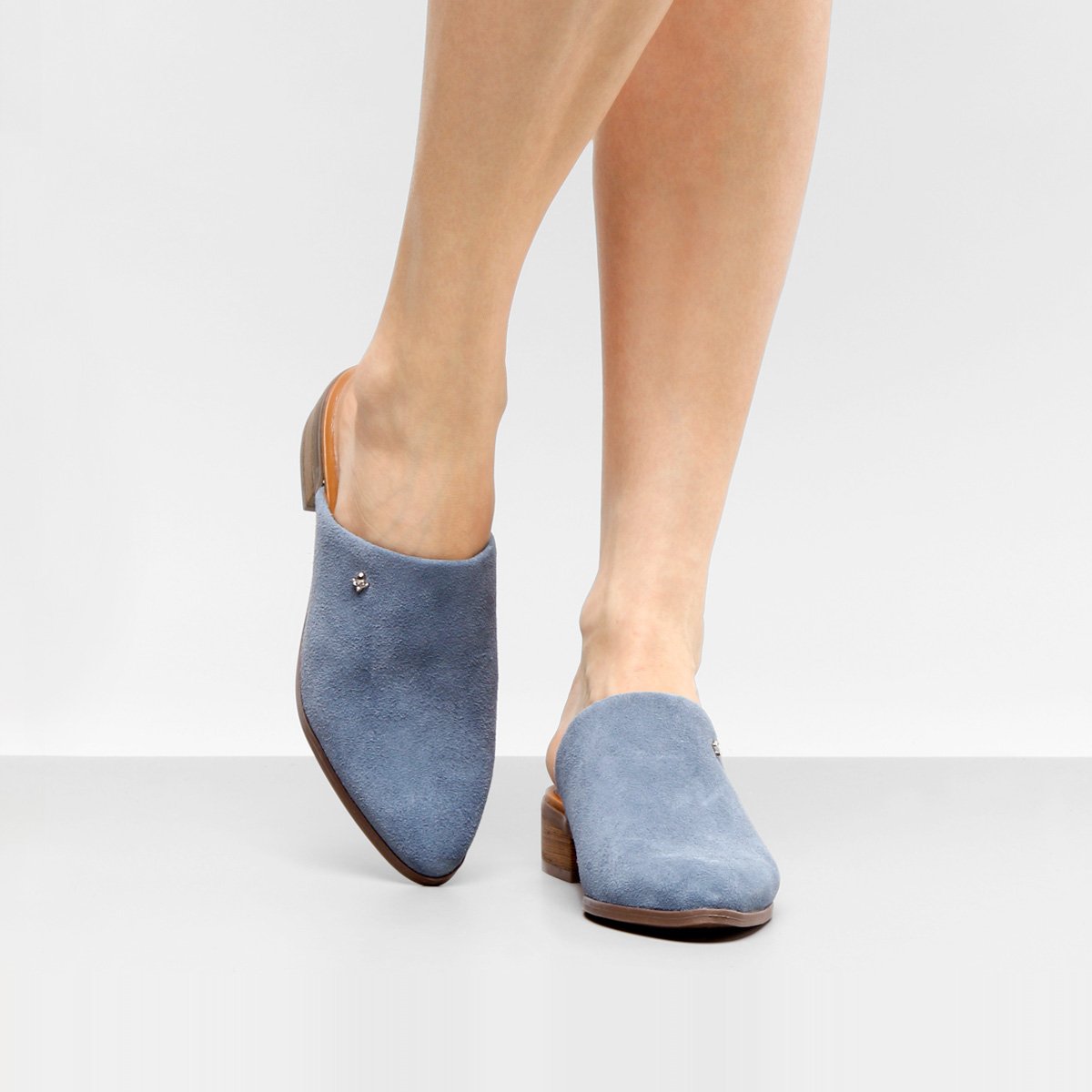 Sandália Couro Couro Cravo \u0026 Canela Salto Grosso Bico Fino Mule - Jeans |  Zattini